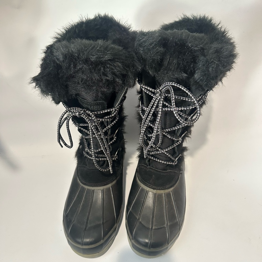 KHOMBU Winter Boots Womens 9 Thermolite Arctic Black Fur Lined Mid Calf Lace Up
